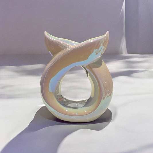 Crossover Ceramic Tea Light Wax Burner/Melter - White Iridescent