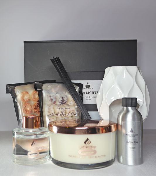 Simple Scents Experience Opulence Candle, Wax Melt, White Nico Wax Burner, Reed Diffuser & Diffuser Refill Gift Set
