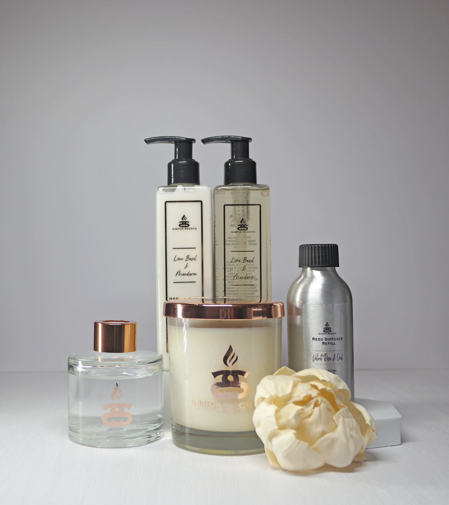 Simple Scents Experience Indulgence Candle, Reed Diffuser & Diffuser Refill, Lime Basil & Mandarin Hand Wash & Lotion Gift Set