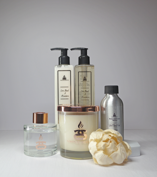 Simple Scents Experience Indulgence Candle, Reed Diffuser & Diffuser Refill, Lime Basil & Mandarin Hand Wash & Lotion Gift Set