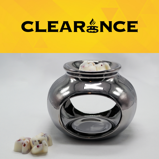 Clearance - Chrome | Silver Sofia Groove Ceramic Tea Light Wax Burner/Melter