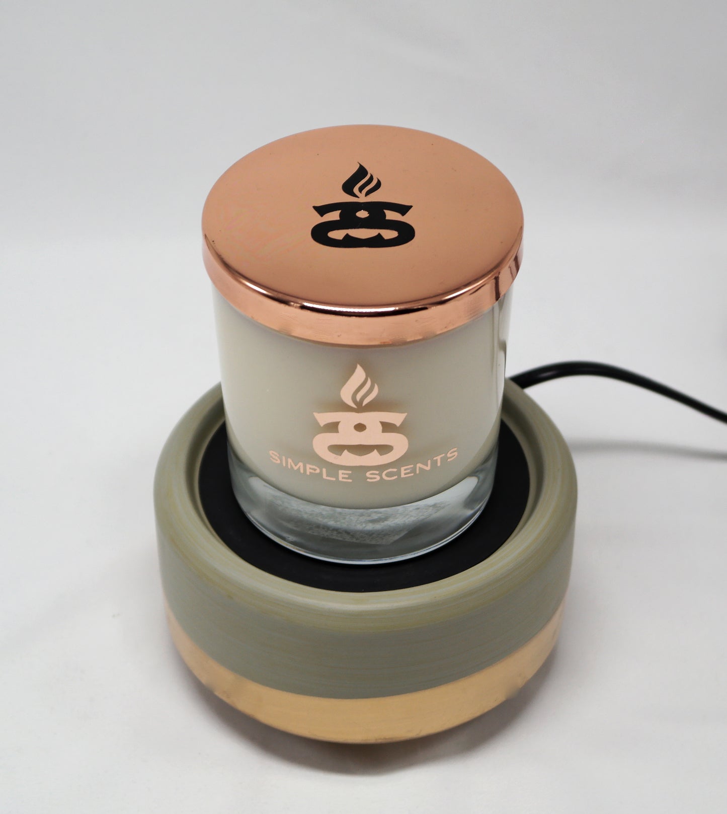 Grey & Rose Gold Electric Ceramic Wax Melter & Candle Warmer hot plate with Simple Scents 200g candle with Rose Gold lid