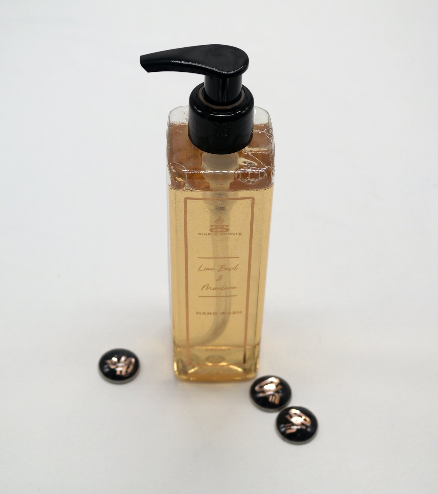 Lime Basil & Mandarin Hand Wash in bottle with Simple Scents pendants