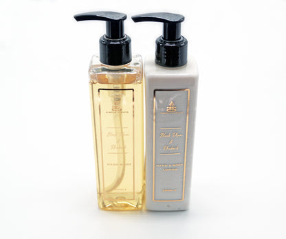 Black Plum & Rhubarb Hand Wash and Hand Lotion in bottles