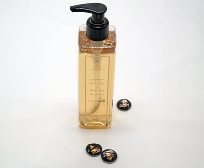 Dark Honey & Amber Leaf Hand Wash in bottle with Simple Scents pendants